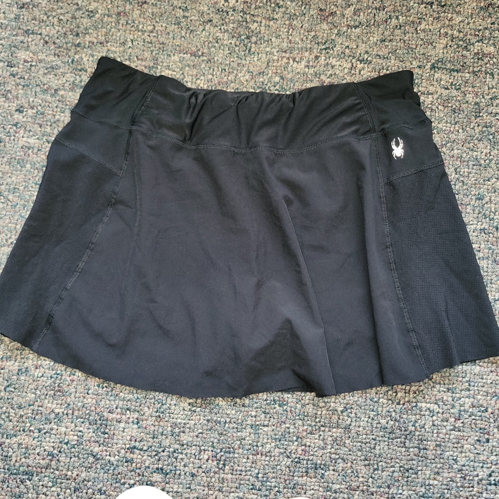 Spyder Black Active Skort with White Spider Logo and Red Accent